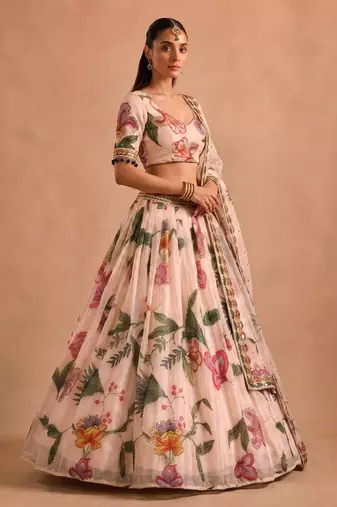 Multicolor Printed & Beautiful Handwork Silk Blend Lehenga Set 