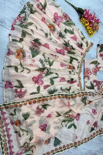 Multicolor Printed & Beautiful Handwork Silk Blend Lehenga Set 