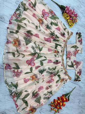Multicolor Printed & Beautiful Handwork Silk Blend Lehenga Set  5