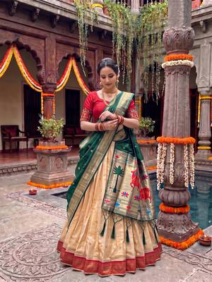 Women's Kanchipuram silk blend Zari Woven Lehenga Choli with Paithani Jacquard Dupatta 1