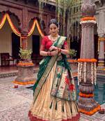 Women's Kanchipuram silk blend Zari Woven Lehenga Choli with Paithani Jacquard Dupatta