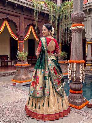 Women's Kanchipuram silk blend Zari Woven Lehenga Choli with Paithani Jacquard Dupatta 2