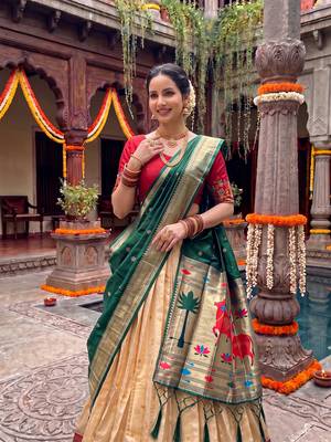 Women's Kanchipuram silk blend Zari Woven Lehenga Choli with Paithani Jacquard Dupatta 3