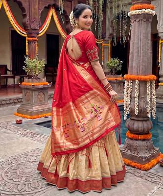 Women's Kanchipuram Silk Zari Woven Lehenga Choli with Paithani Jacquard Dupatta. 2