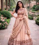 Women's Cream Spider Crush silk blend blend Embroidered Semi-Stitched Lehenga Choli Set