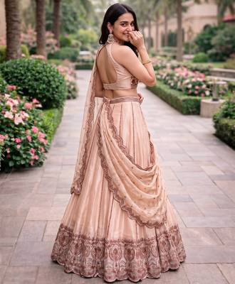 Women's Cream Spider Crush silk blend blend Embroidered Semi-Stitched Lehenga Choli Set 2