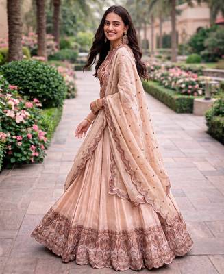 Women's Cream Spider Crush silk blend blend Embroidered Semi-Stitched Lehenga Choli Set 3