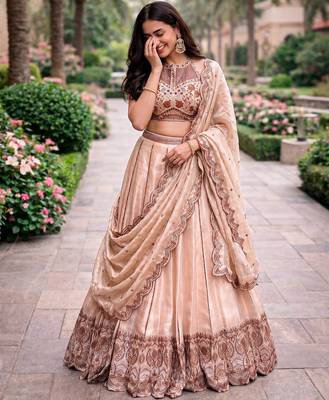 Women's Cream Spider Crush silk blend blend Embroidered Semi-Stitched Lehenga Choli Set 5