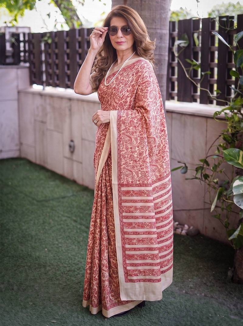  tasar art silk printed saree with classic appeal