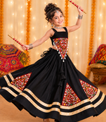 Black premium roman silk fully flared lehenga choli for festive and navratri wear
