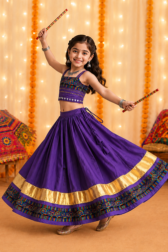 Purple premium roman silk fully flared chaniya choli for navratri