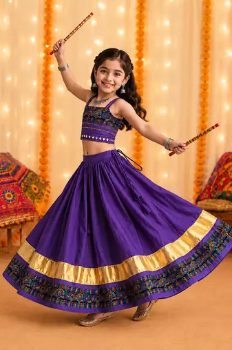 Purple premium roman silk fully flared chaniya choli for navratri