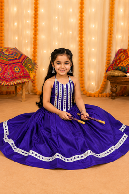 Purple mirror work premium roman silk fully flared chaniya choli for navratri 2