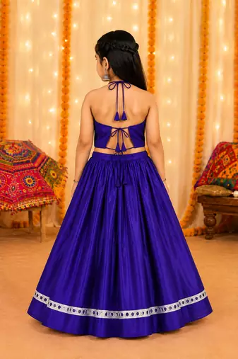 Purple mirror work premium roman silk fully flared chaniya choli for navratri