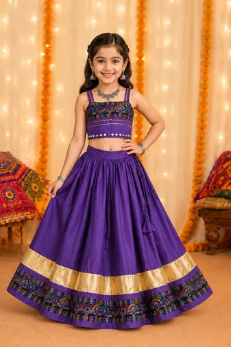 Purple premium roman silk fully flared chaniya choli for navratri