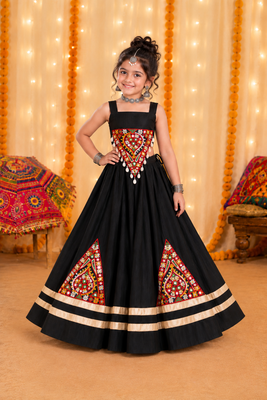 Black premium roman silk fully flared lehenga choli for festive and navratri wear 2