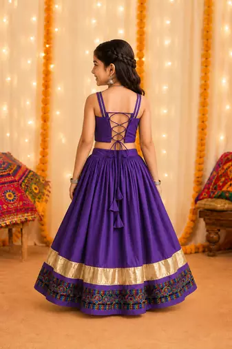 Purple premium roman silk fully flared chaniya choli for navratri