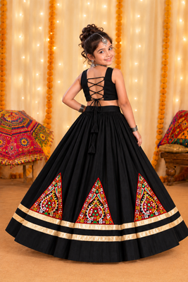 Black premium roman silk fully flared lehenga choli for festive and navratri wear 3