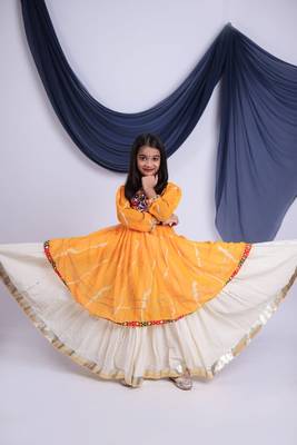Offwhite kora cotton lehenga with embrodery work choli kids navratri collection 1