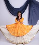 Offwhite kora cotton lehenga with embrodery work choli kids navratri collection