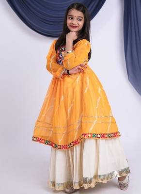 Offwhite kora cotton lehenga with embrodery work choli kids navratri collection 2
