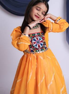 Offwhite kora cotton lehenga with embrodery work choli kids navratri collection 5