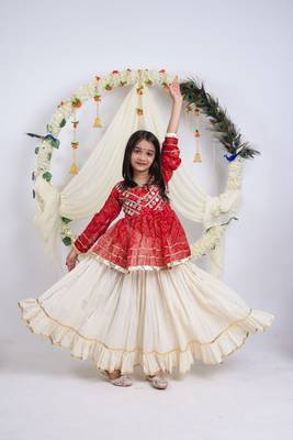 Offwhite kora cotton lehenga with embrodery work choli kids navratri collection 1