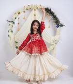 Offwhite kora cotton lehenga with embrodery work choli kids navratri collection