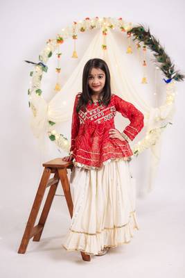 Offwhite kora cotton lehenga with embrodery work choli kids navratri collection 3