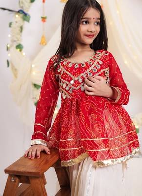 Offwhite kora cotton lehenga with embrodery work choli kids navratri collection 5