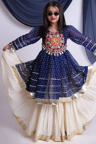 Offwhite kora cotton lehenga with embrodery work choli kids navratri collection