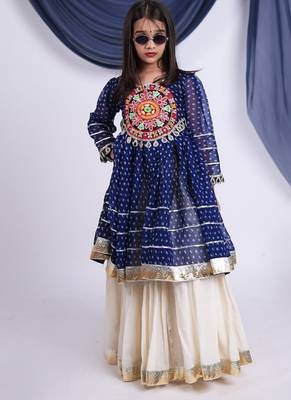 Offwhite kora cotton lehenga with embrodery work choli kids navratri collection 2