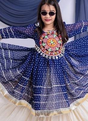 Offwhite kora cotton lehenga with embrodery work choli kids navratri collection 3