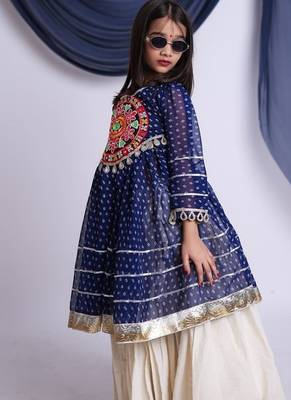 Offwhite kora cotton lehenga with embrodery work choli kids navratri collection 4