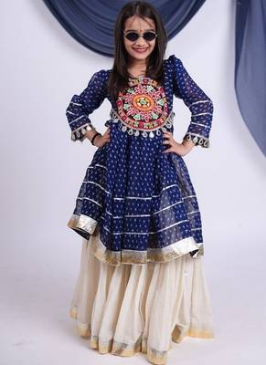 Offwhite kora cotton lehenga with embrodery work choli kids navratri collection 5