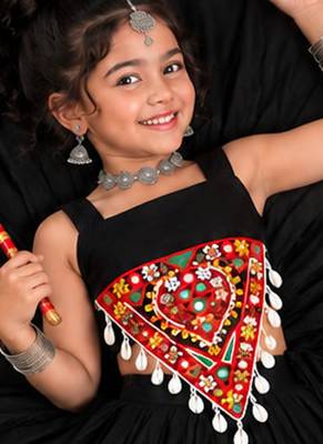 Black premium roman silk fully flared lehenga choli for festive and navratri wear 4