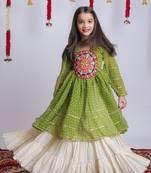 Offwhite kora cotton lehenga with embrodery work choli kids navratri collection