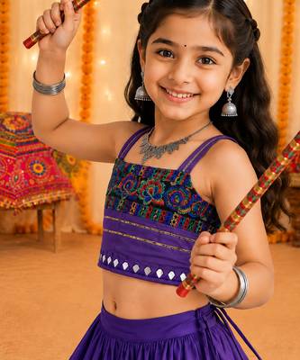 Purple premium roman silk fully flared chaniya choli for navratri 4