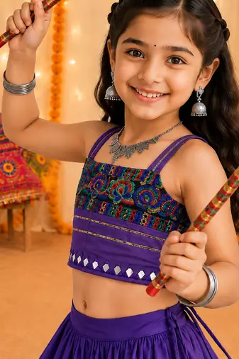 Purple premium roman silk fully flared chaniya choli for navratri