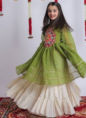 Offwhite kora cotton lehenga with embrodery work choli kids navratri collection 4