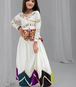 White rayon cotton embrodery work lehenga choli kids navratri collection