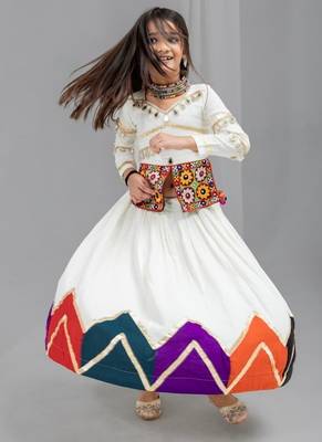White rayon cotton embrodery work lehenga choli kids navratri collection 2