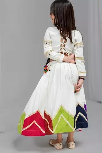White rayon cotton embrodery work lehenga choli kids navratri collection