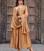 Gold embroidered vichitra silk kurti with pant and duppata set