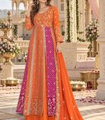 Orange silk BLEND  semi stitched anarkali suit with embroidery & sequins work
