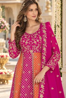 Magenta silk BLEND  semi stitched anarkali suit with embroidery & sequins work 2