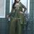 Olive embroidered crunchy silk kurti with plazzo and duppata set