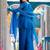 Blue embroidered crunchy silk kurti with plazzo and duppata set
