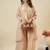 Beige embroidered crunchy silk kurti with plazzo and duppata set
