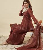 Brown embroidered crunchy silk kurti with plazzo and duppata set